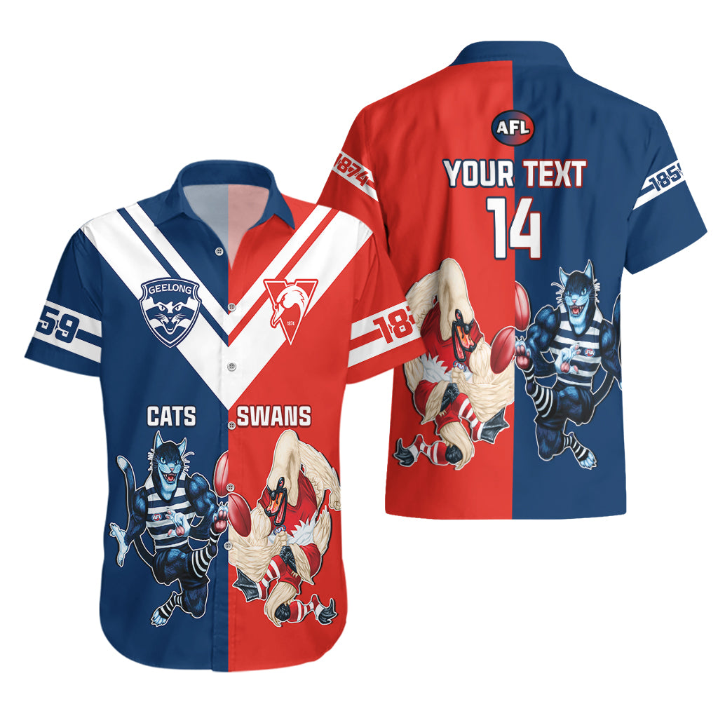 Personalised Swans And Cats Football Hawaiian Shirt Sydney Mix Geelong Sporty Version - Vibe Hoodie Shop
