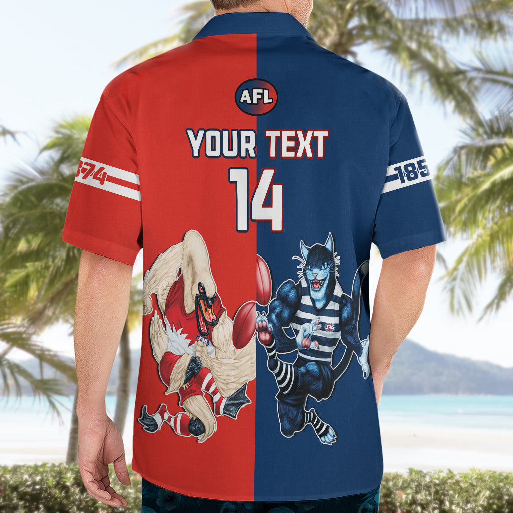 Personalised Swans And Cats Football Hawaiian Shirt Sydney Mix Geelong Sporty Version - Vibe Hoodie Shop
