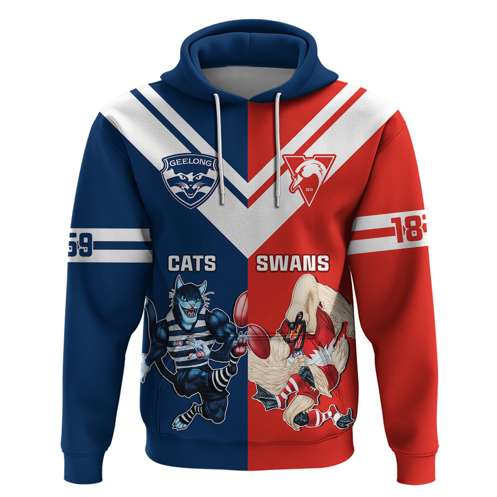Personalised Swans And Cats Football Hoodie Sydney Mix Geelong Sporty Version - Vibe Hoodie Shop