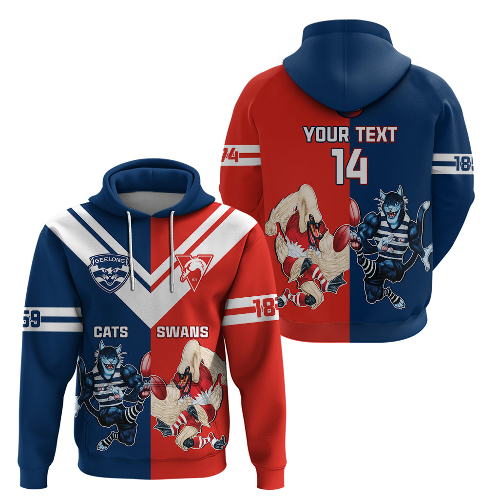 Personalised Swans And Cats Football Hoodie Sydney Mix Geelong Sporty Version - Vibe Hoodie Shop