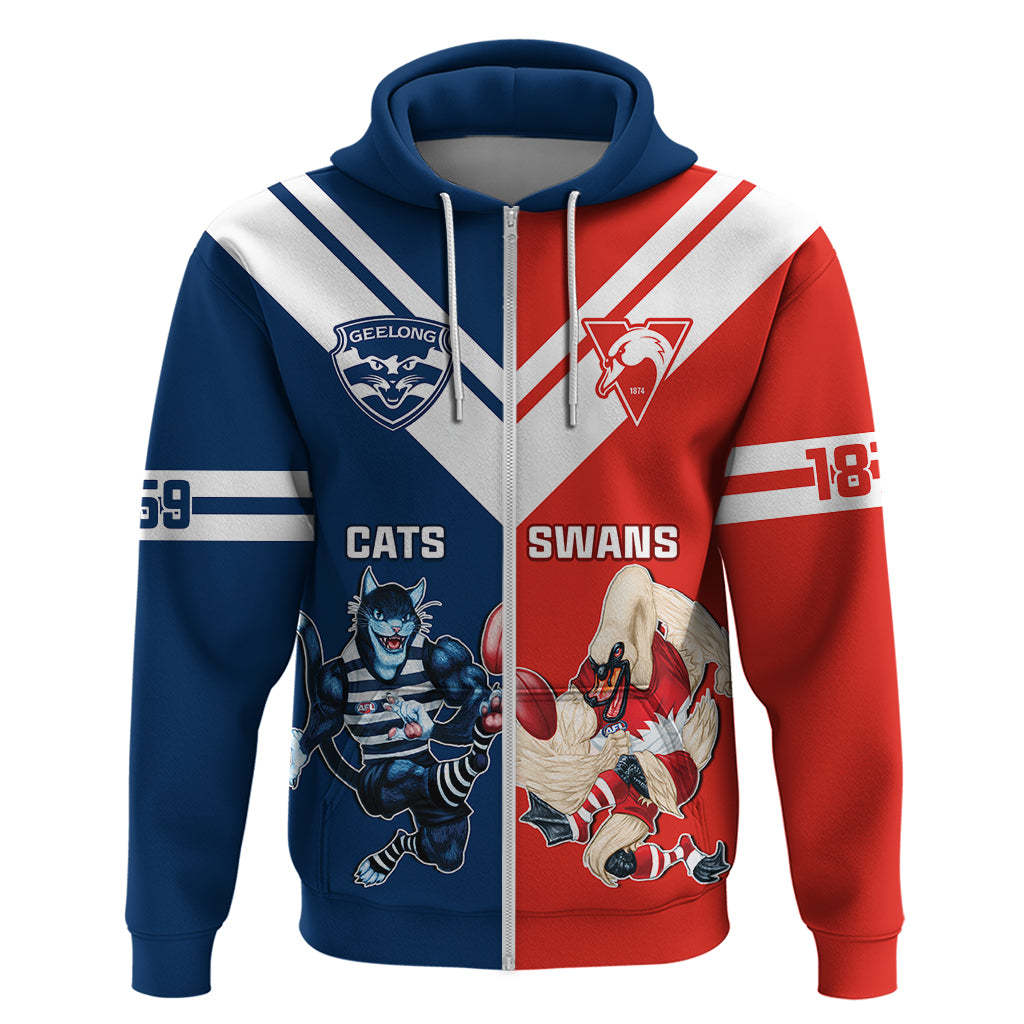 Personalised Swans And Cats Football Hoodie Sydney Mix Geelong Sporty Version - Vibe Hoodie Shop