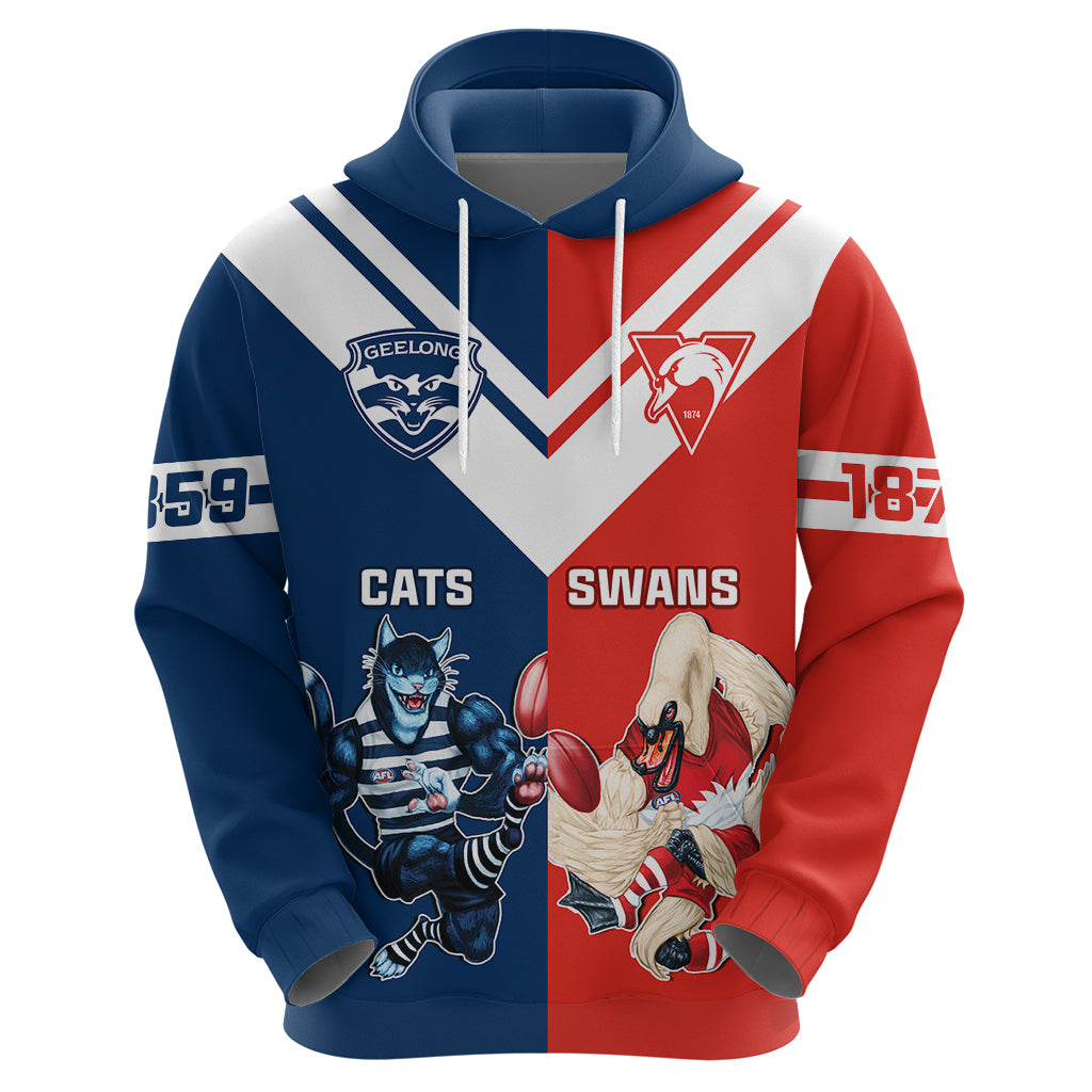 Personalised Swans And Cats Football Hoodie Sydney Mix Geelong Sporty Version - Vibe Hoodie Shop
