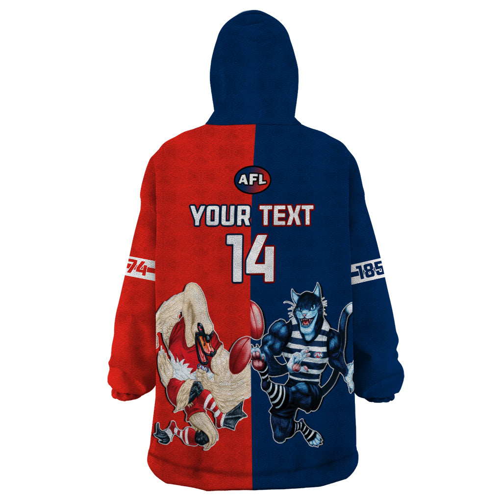 Personalised Swans And Cats Football Wearable Blanket Hoodie Sydney Mix Geelong Sporty Version - Vibe Hoodie Shop