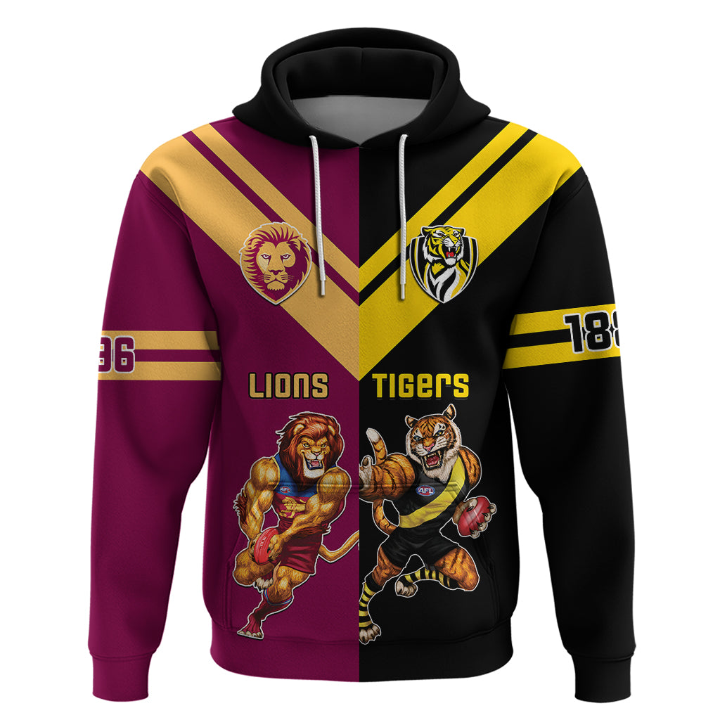Personalised Richmond And Brisbane Lions Football Hoodie Sporty Version - Vibe Hoodie Shop
