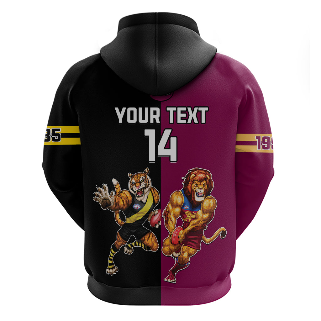 Personalised Richmond And Brisbane Lions Football Hoodie Sporty Version - Vibe Hoodie Shop