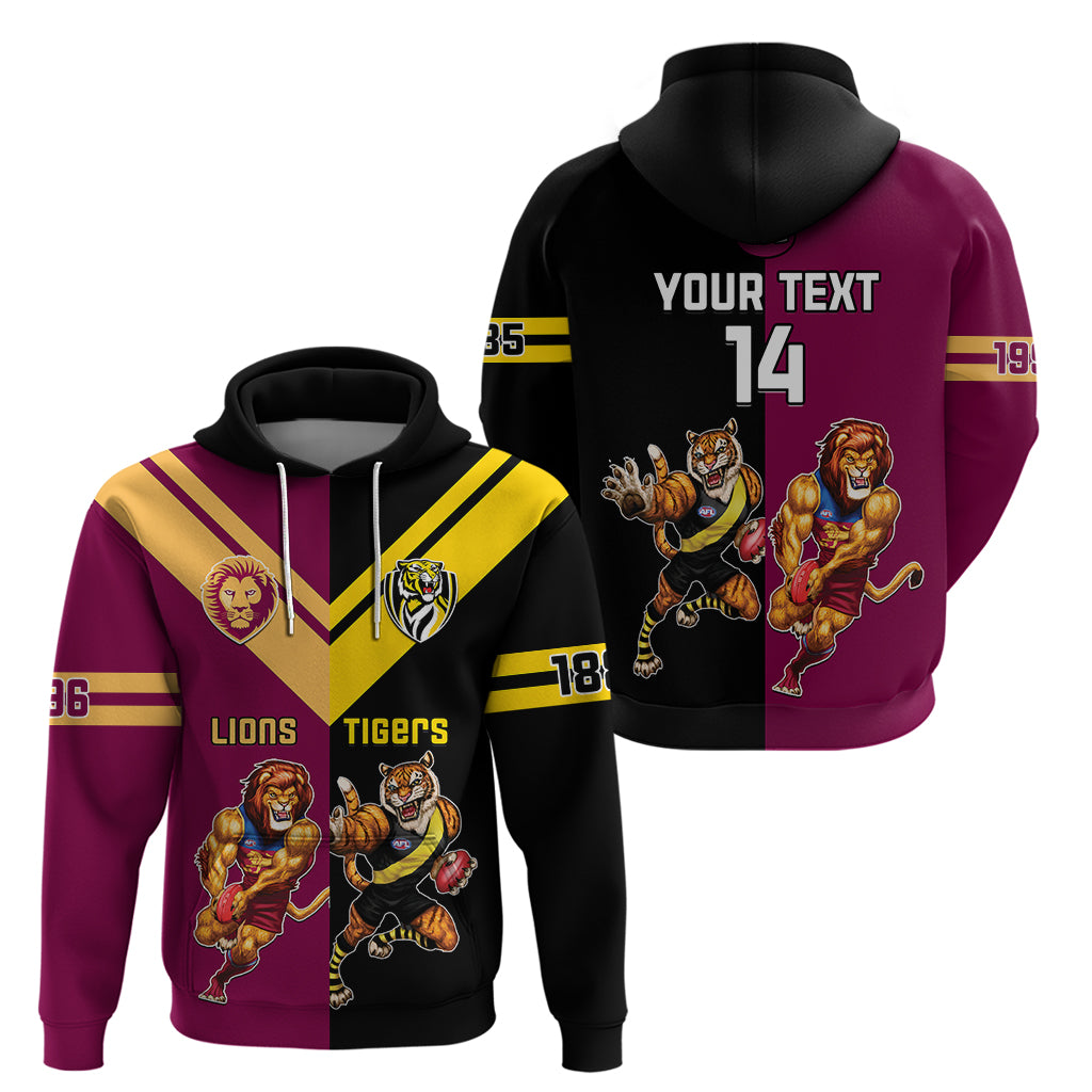 Personalised Richmond And Brisbane Lions Football Hoodie Sporty Version - Vibe Hoodie Shop