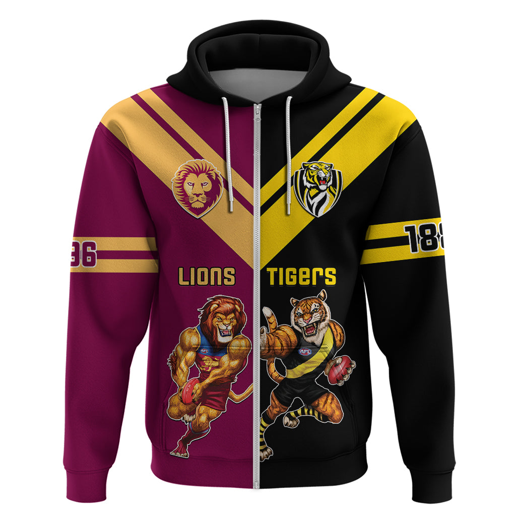 Personalised Richmond And Brisbane Lions Football Hoodie Sporty Version - Vibe Hoodie Shop