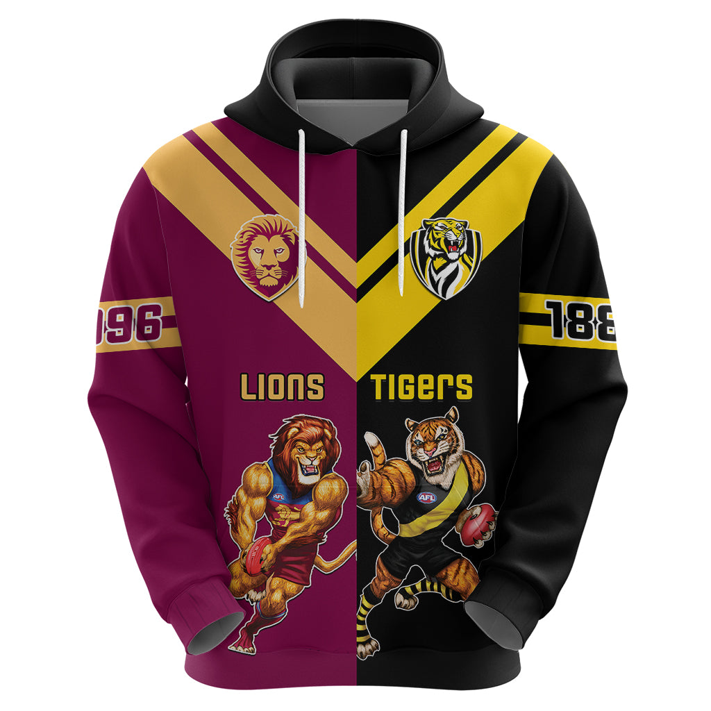 Personalised Richmond And Brisbane Lions Football Hoodie Sporty Version - Vibe Hoodie Shop