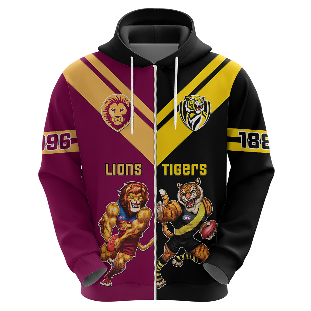 Personalised Richmond And Brisbane Lions Football Hoodie Sporty Version - Vibe Hoodie Shop