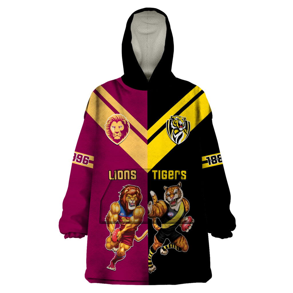 Personalised Richmond And Brisbane Lions Football Wearable Blanket Hoodie Sporty Version - Vibe Hoodie Shop