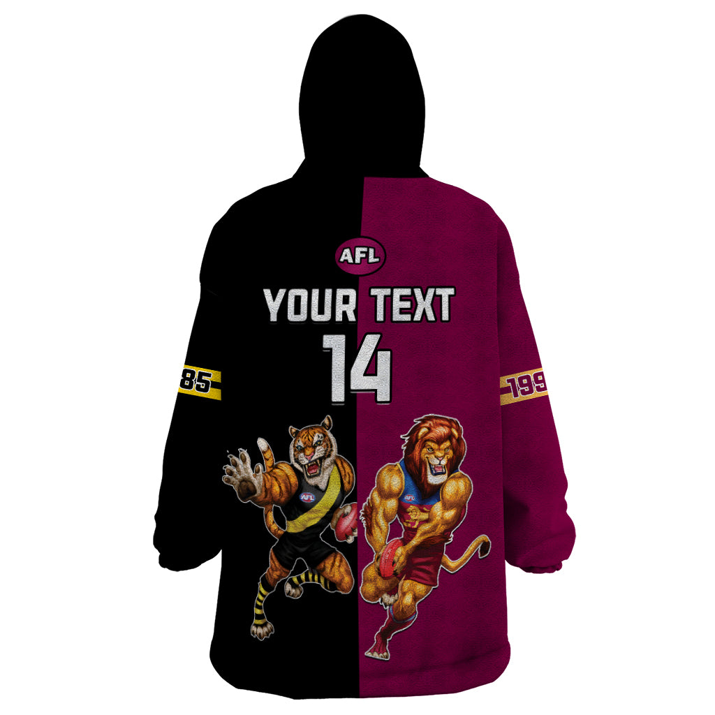 Personalised Richmond And Brisbane Lions Football Wearable Blanket Hoodie Sporty Version - Vibe Hoodie Shop