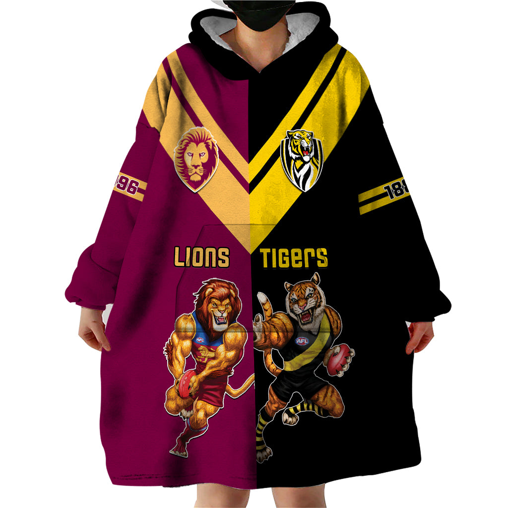 Personalised Richmond And Brisbane Lions Football Wearable Blanket Hoodie Sporty Version - Vibe Hoodie Shop