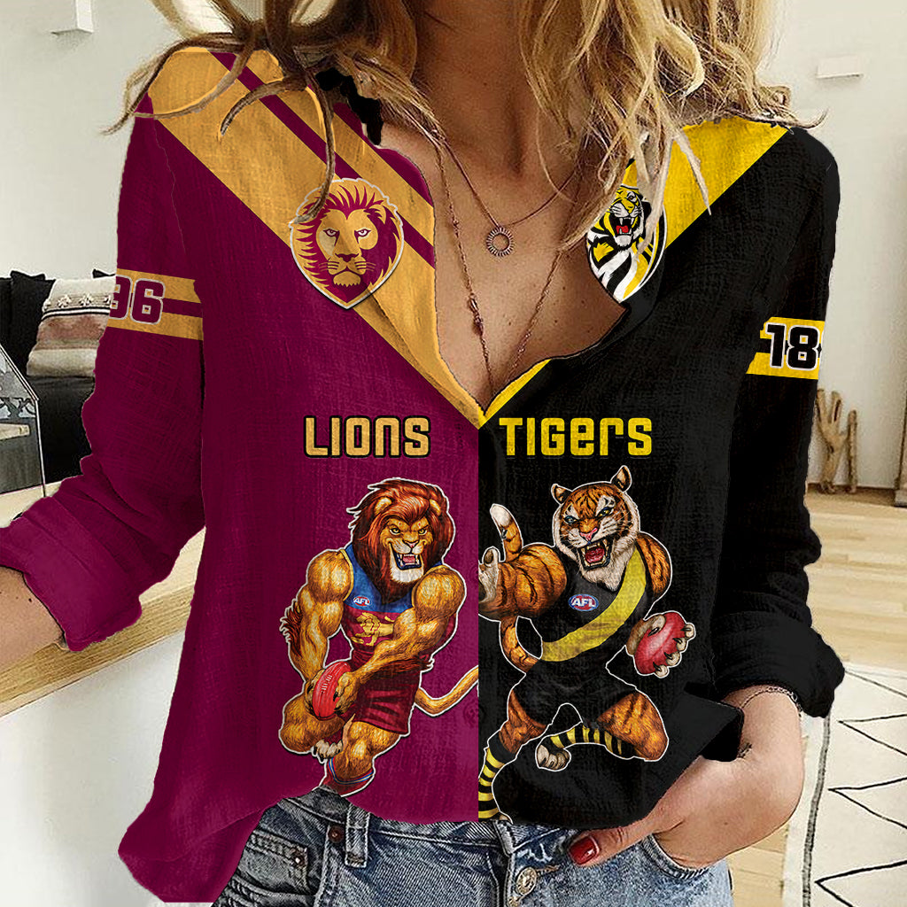 Personalised Richmond And Brisbane Lions Football Women Casual Shirt Sporty Version - Vibe Hoodie Shop