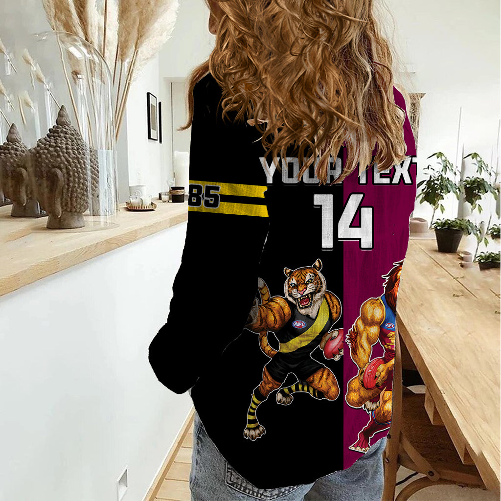 Personalised Richmond And Brisbane Lions Football Women Casual Shirt Sporty Version - Vibe Hoodie Shop