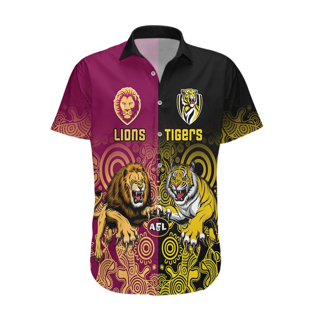 Personalised Richmond And Brisbane Lions Football Hawaiian Shirt Indigenous Art Version - Vibe Hoodie Shop