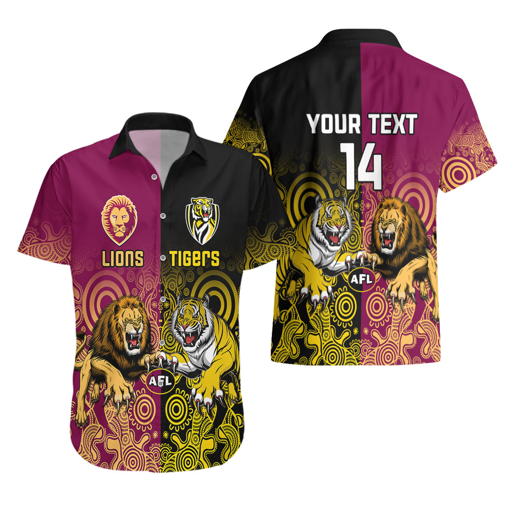 Personalised Richmond And Brisbane Lions Football Hawaiian Shirt Indigenous Art Version - Vibe Hoodie Shop