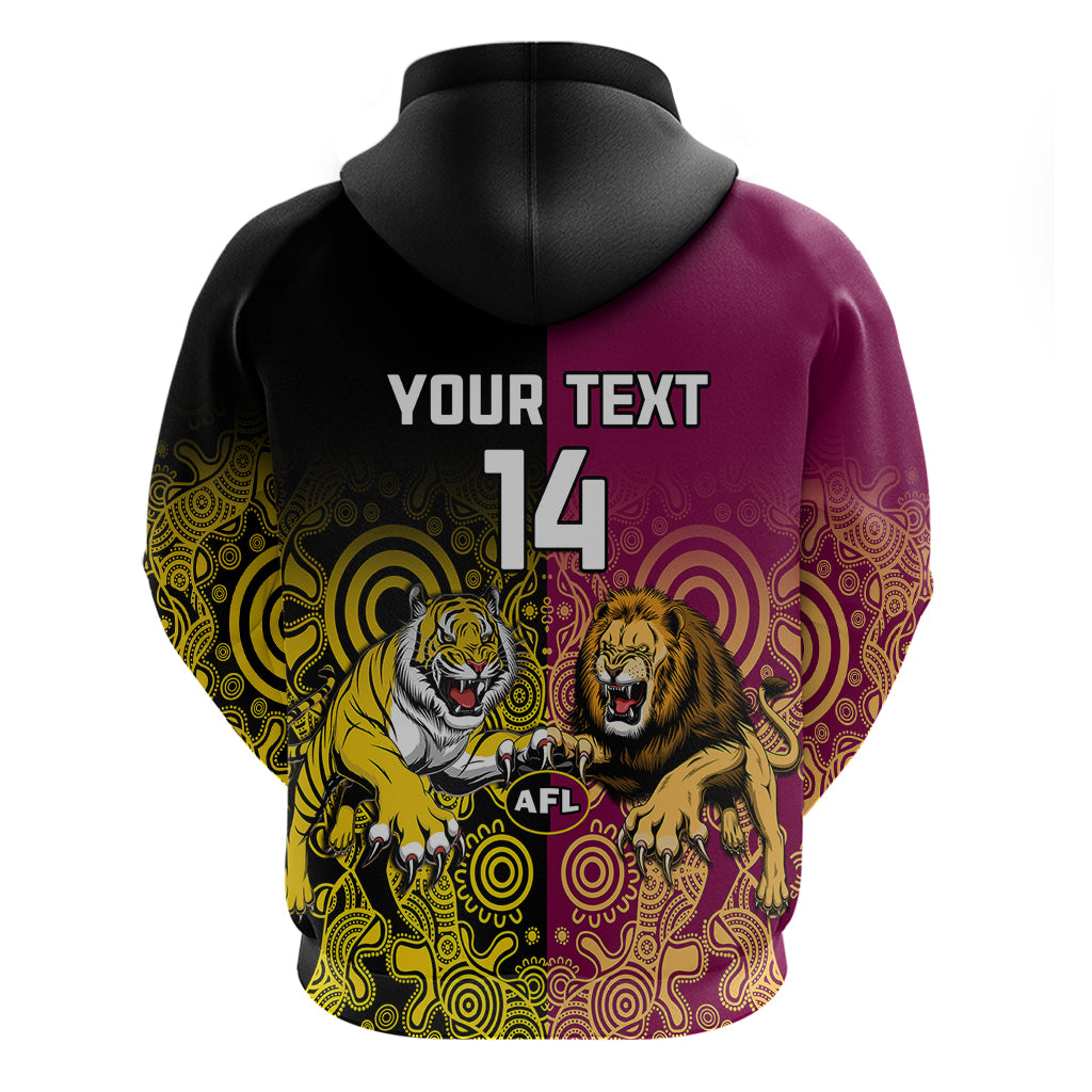 Personalised Richmond And Brisbane Lions Football Hoodie Indigenous Art Version - Vibe Hoodie Shop