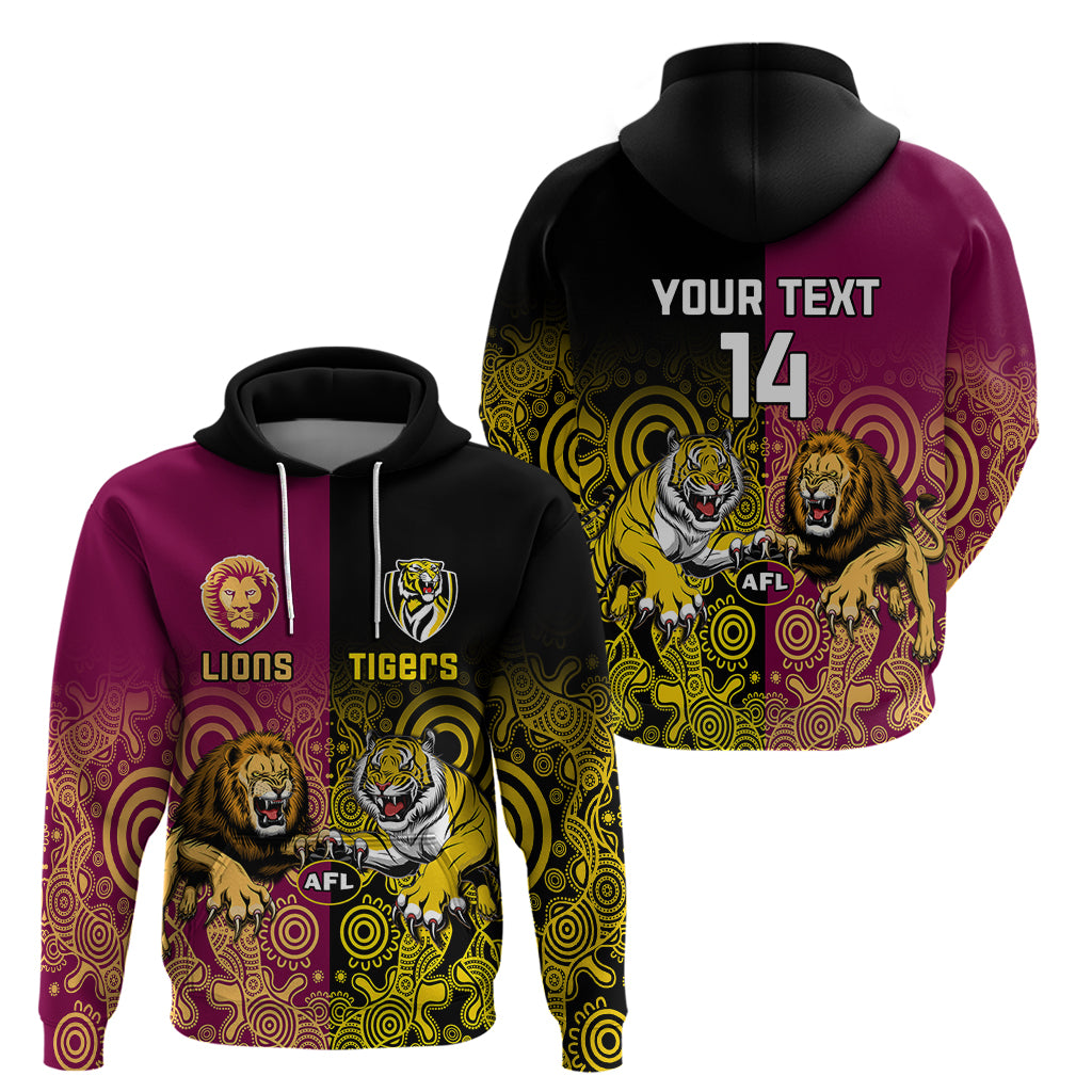 Personalised Richmond And Brisbane Lions Football Hoodie Indigenous Art Version - Vibe Hoodie Shop