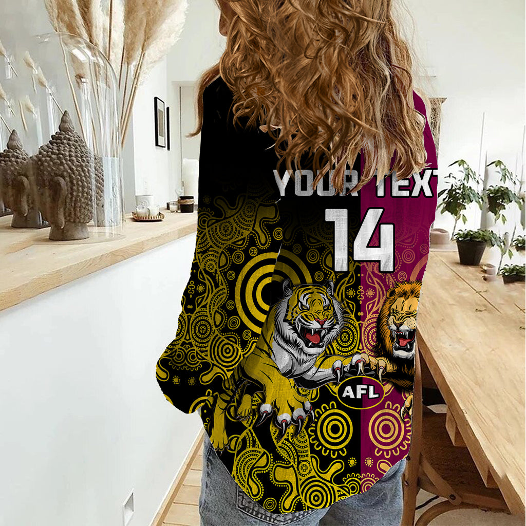 Personalised Richmond And Brisbane Lions Football Women Casual Shirt Indigenous Art Version - Vibe Hoodie Shop
