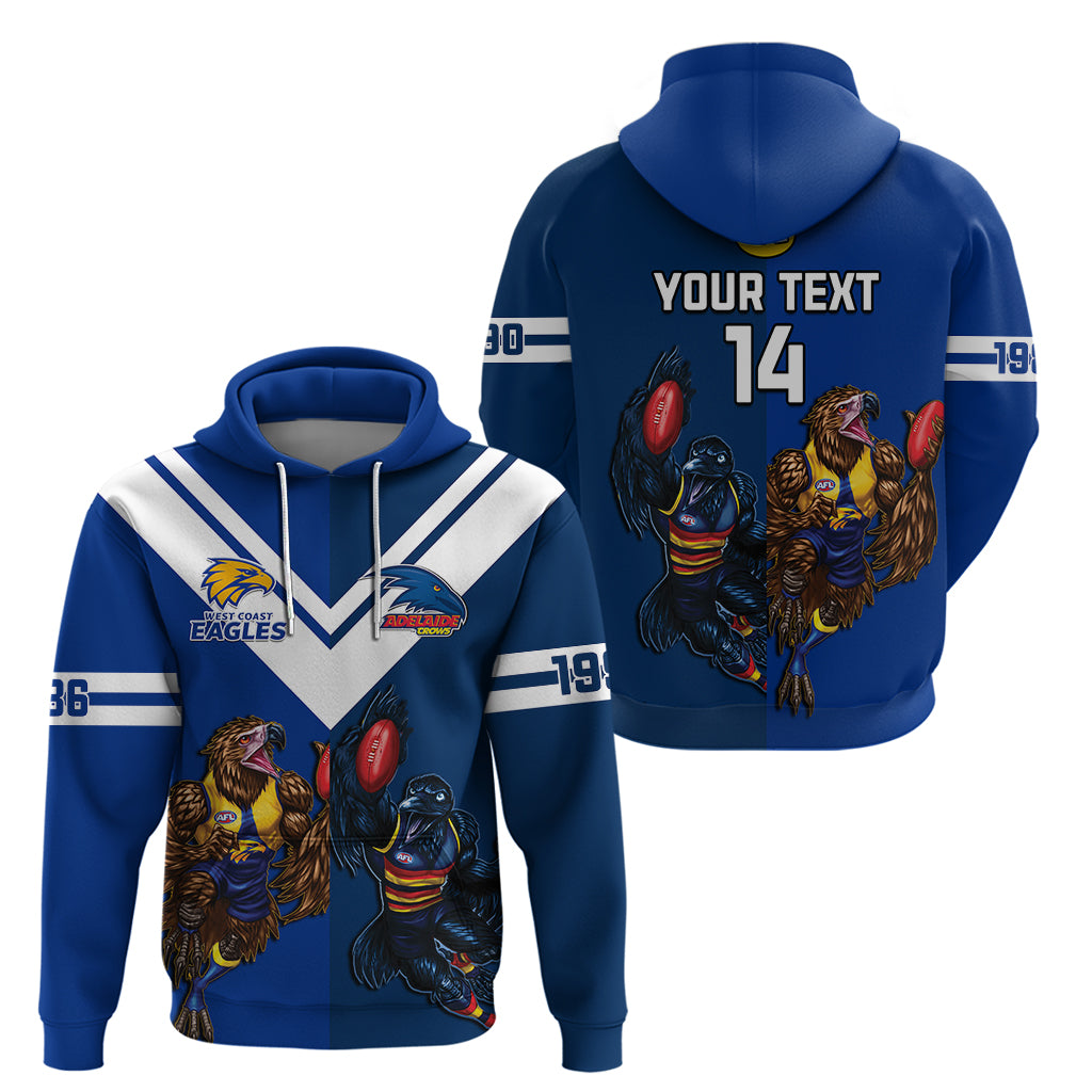 Personalised Eagles And Crows Football Hoodie West Coast Mix Adelaide Sporty Version - Vibe Hoodie Shop