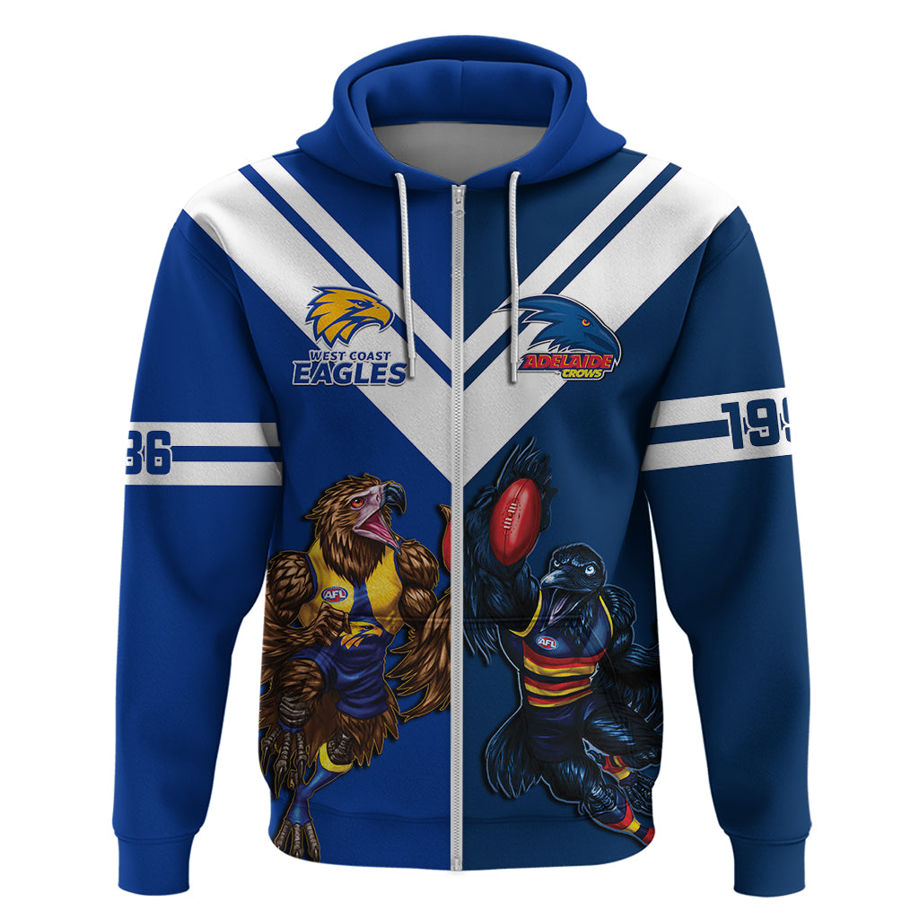Personalised Eagles And Crows Football Hoodie West Coast Mix Adelaide Sporty Version - Vibe Hoodie Shop