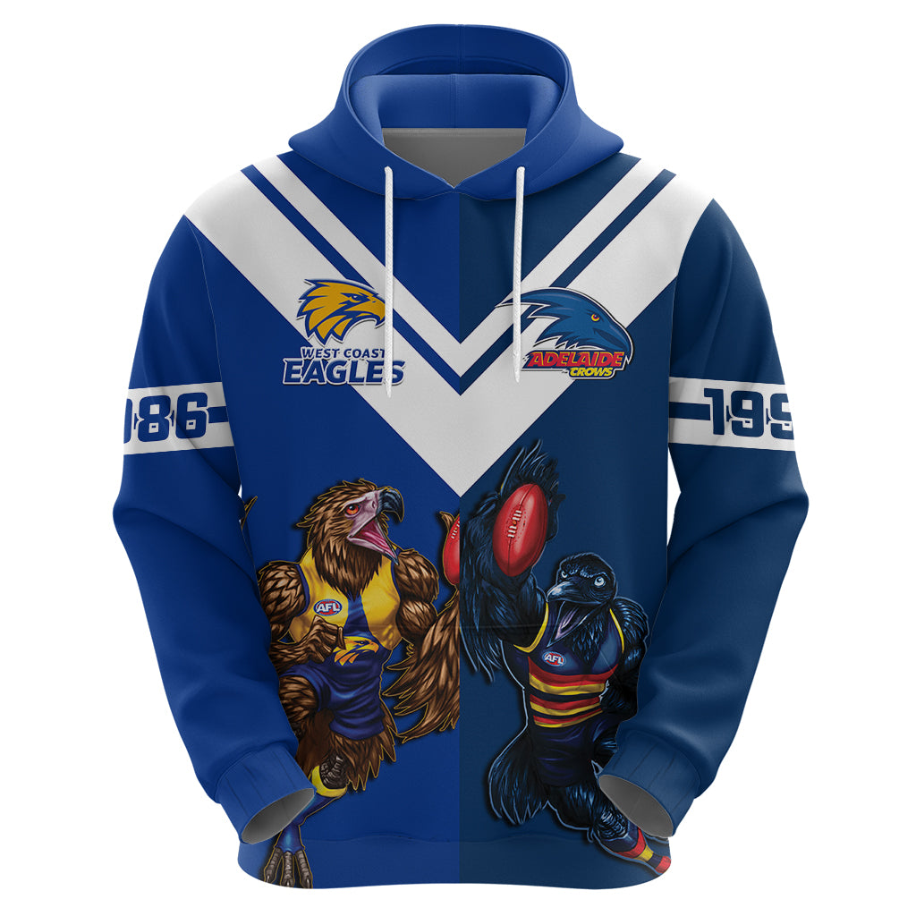 Personalised Eagles And Crows Football Hoodie West Coast Mix Adelaide Sporty Version - Vibe Hoodie Shop