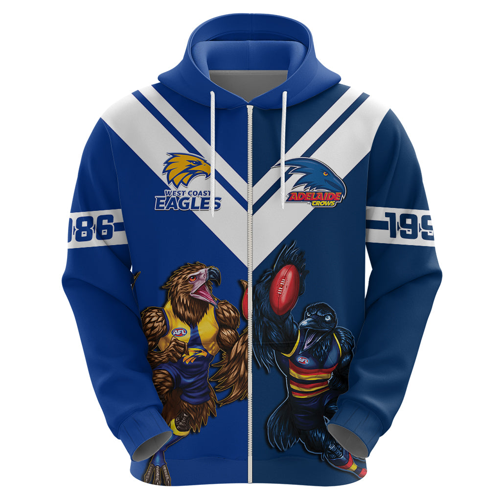 Personalised Eagles And Crows Football Hoodie West Coast Mix Adelaide Sporty Version - Vibe Hoodie Shop