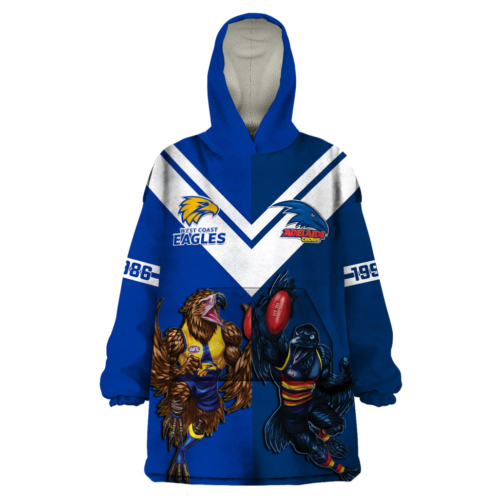 Personalised Eagles And Crows Football Wearable Blanket Hoodie West Coast Mix Adelaide Sporty Version - Vibe Hoodie Shop