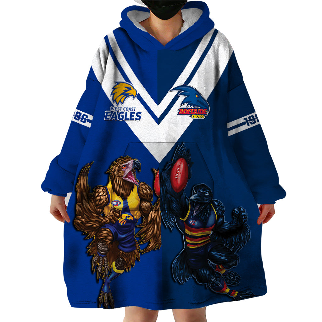 Personalised Eagles And Crows Football Wearable Blanket Hoodie West Coast Mix Adelaide Sporty Version - Vibe Hoodie Shop