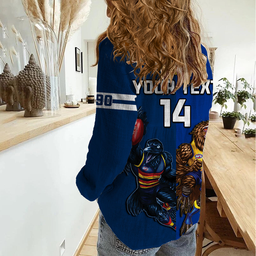 Personalised Eagles And Crows Football Women Casual Shirt West Coast Mix Adelaide Sporty Version - Vibe Hoodie Shop