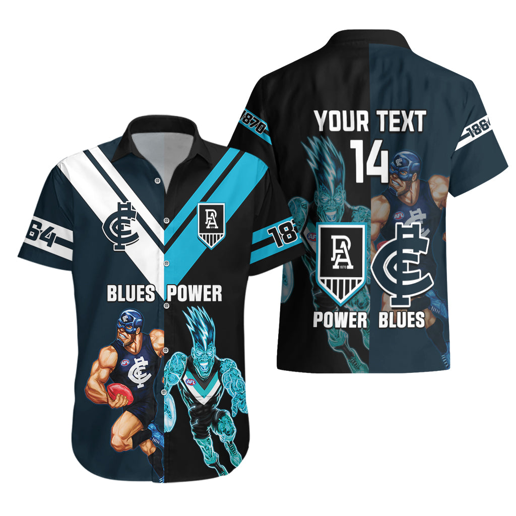 Personalised Carlton And Port Adelaide Football Hawaiian Shirt Blues Mix Power Sporty Version - Vibe Hoodie Shop