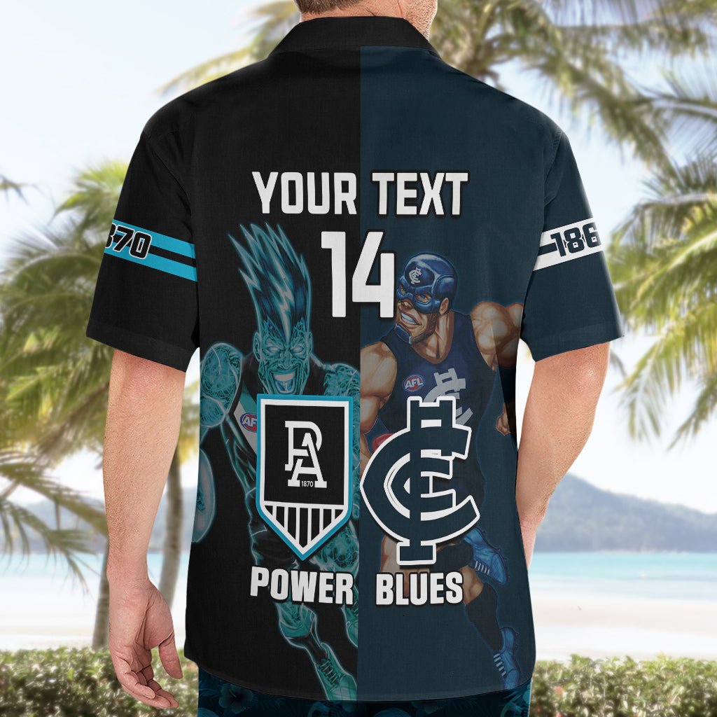 Personalised Carlton And Port Adelaide Football Hawaiian Shirt Blues Mix Power Sporty Version - Vibe Hoodie Shop
