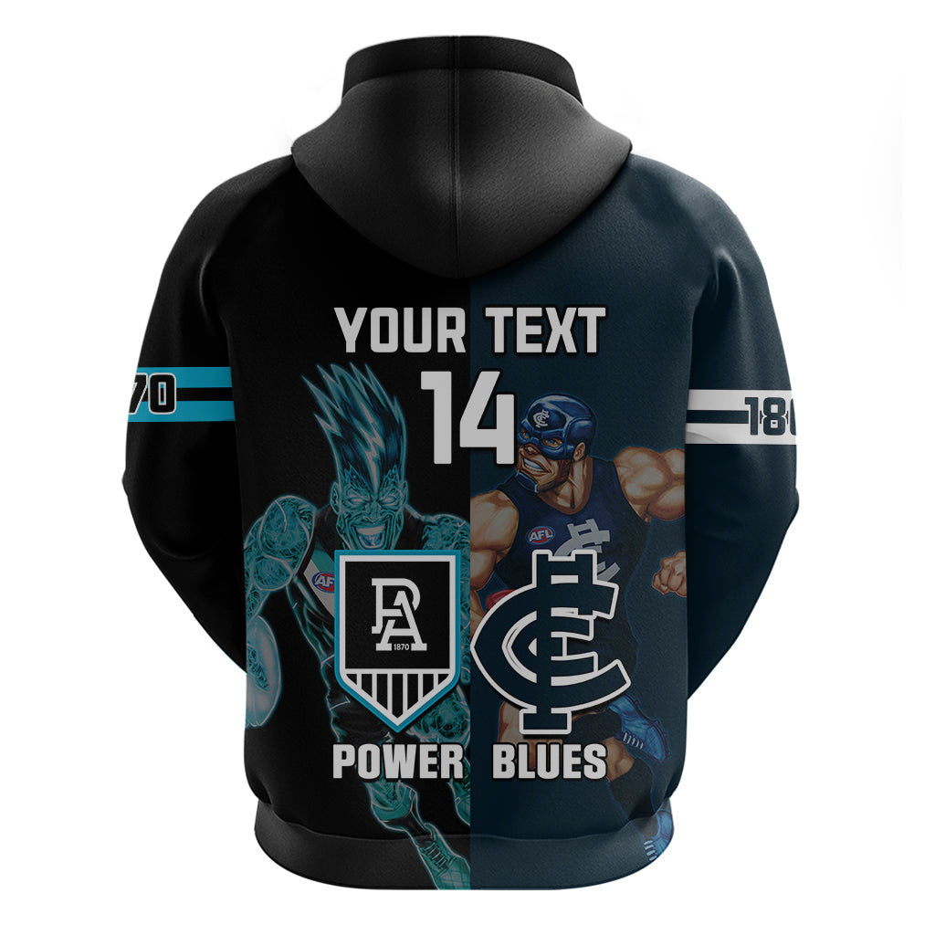 Personalised Carlton And Port Adelaide Football Hoodie Blues Mix Power Sporty Version - Vibe Hoodie Shop