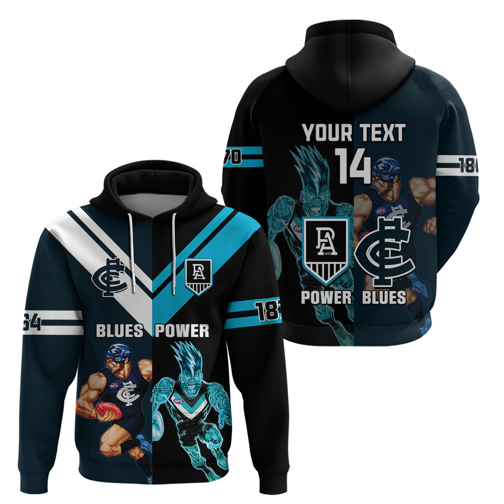 Personalised Carlton And Port Adelaide Football Hoodie Blues Mix Power Sporty Version - Vibe Hoodie Shop
