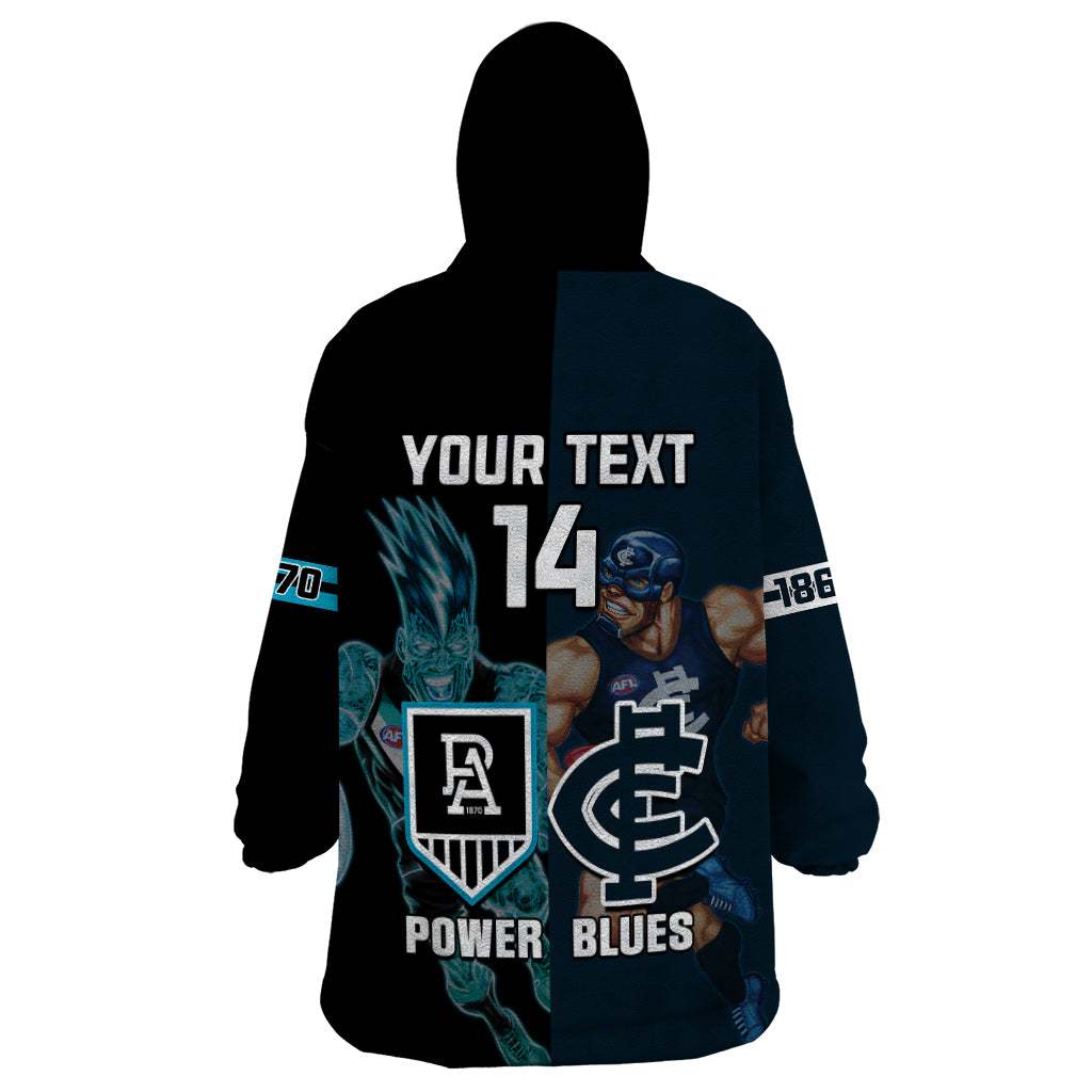 Personalised Carlton And Port Adelaide Football Wearable Blanket Hoodie Blues Mix Power Sporty Version - Vibe Hoodie Shop