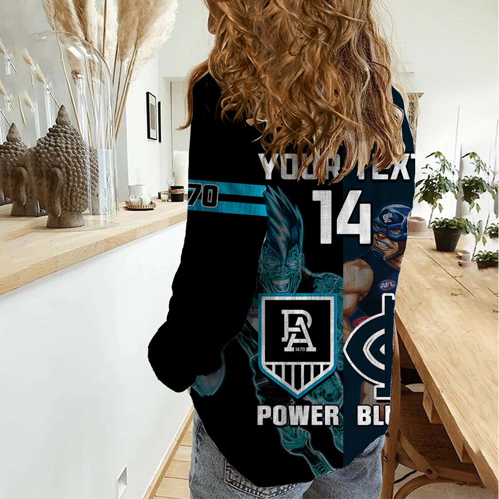 Personalised Carlton And Port Adelaide Football Women Casual Shirt Blues Mix Power Sporty Version - Vibe Hoodie Shop
