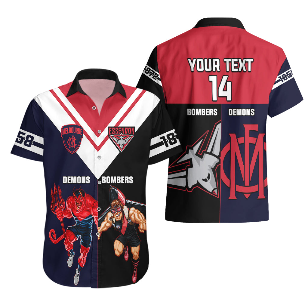 Personalised Melbourne And Essendon Football Hawaiian Shirt Demons Mix Bombers Sporty Version - Vibe Hoodie Shop