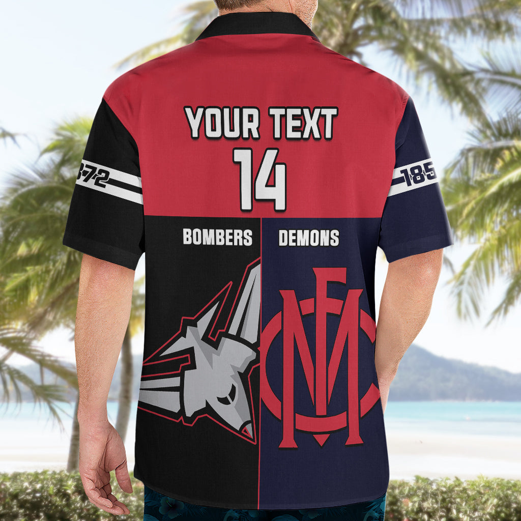 Personalised Melbourne And Essendon Football Hawaiian Shirt Demons Mix Bombers Sporty Version - Vibe Hoodie Shop