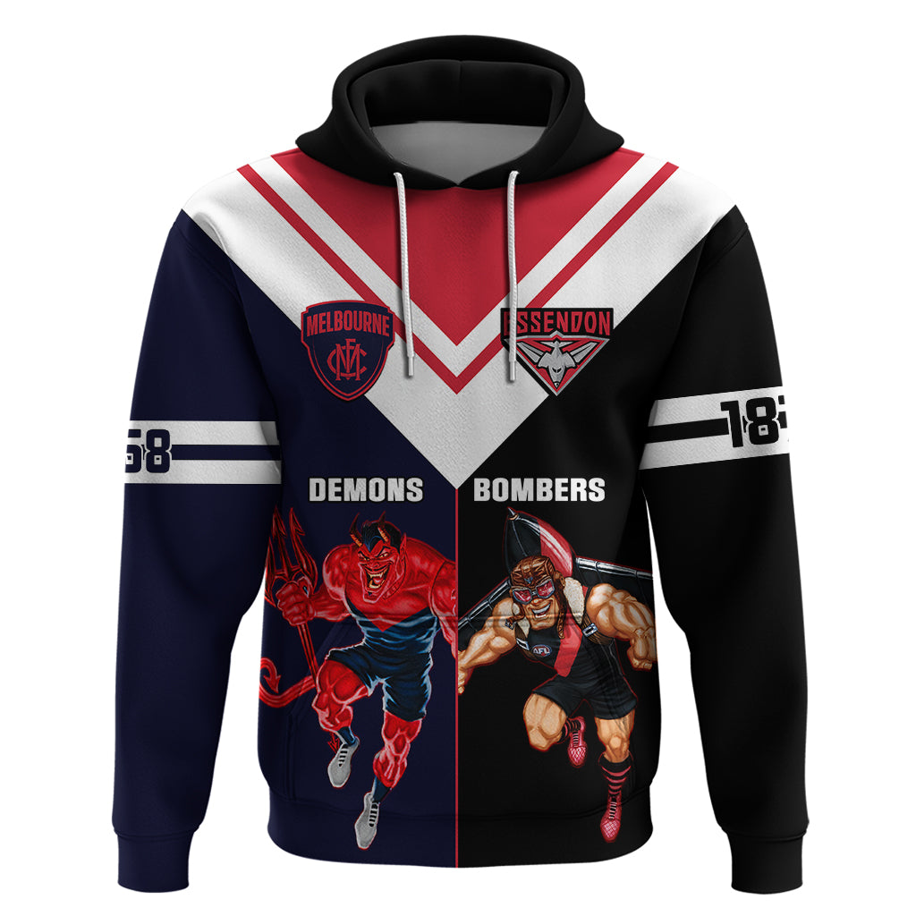 Personalised Melbourne And Essendon Football Hoodie Demons Mix Bombers Sporty Version - Vibe Hoodie Shop