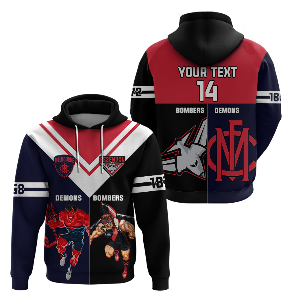 Personalised Melbourne And Essendon Football Hoodie Demons Mix Bombers Sporty Version - Vibe Hoodie Shop