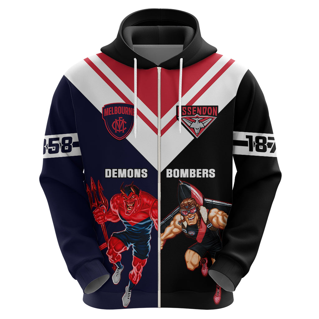 Personalised Melbourne And Essendon Football Hoodie Demons Mix Bombers Sporty Version - Vibe Hoodie Shop