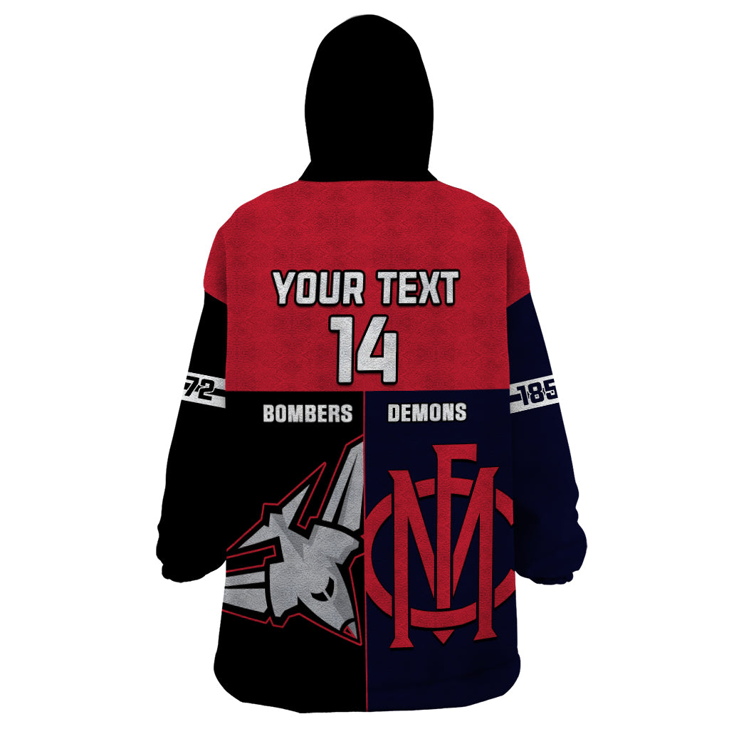 Personalised Melbourne And Essendon Football Wearable Blanket Hoodie Demons Mix Bombers Sporty Version - Vibe Hoodie Shop