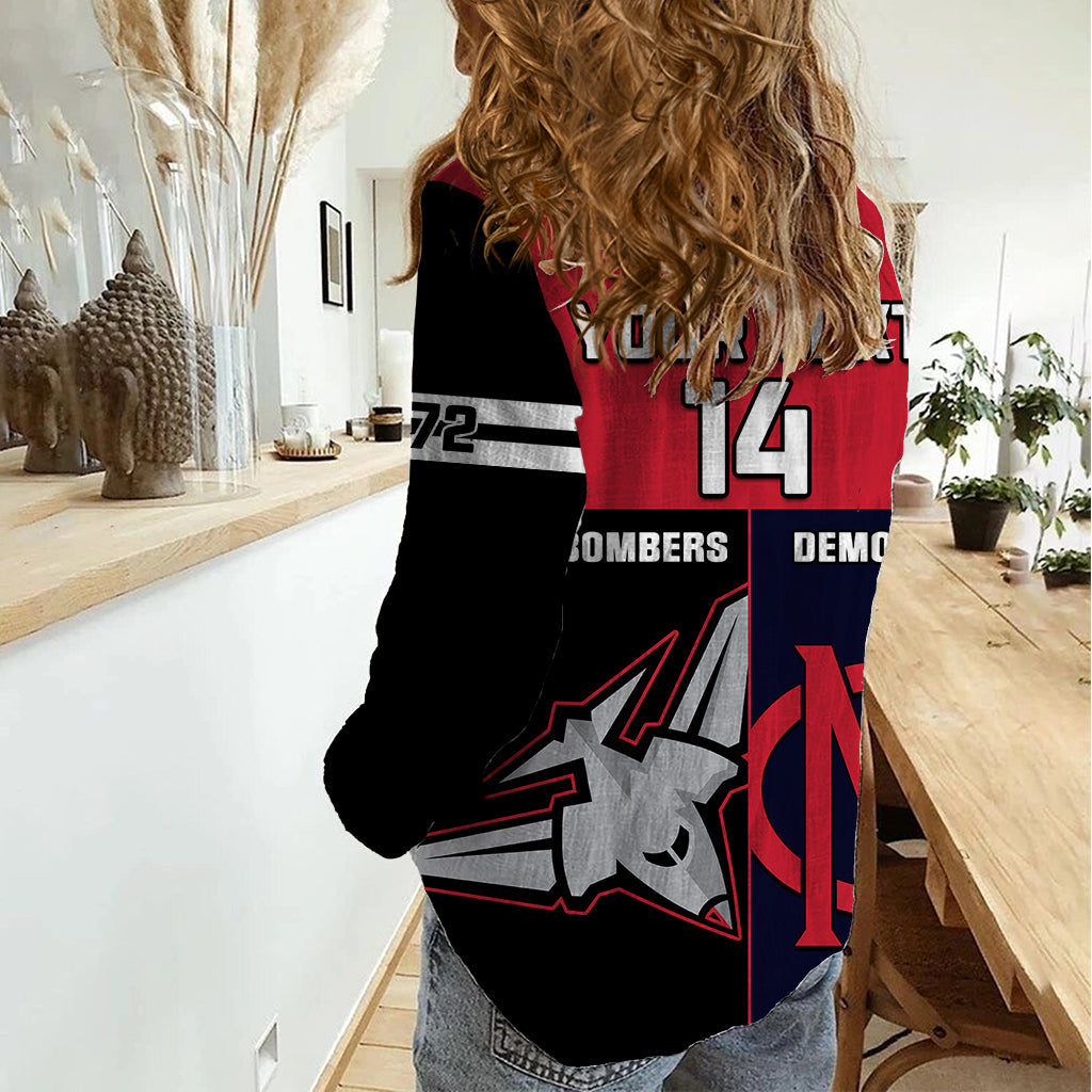 Personalised Melbourne And Essendon Football Women Casual Shirt Demons Mix Bombers Sporty Version - Vibe Hoodie Shop