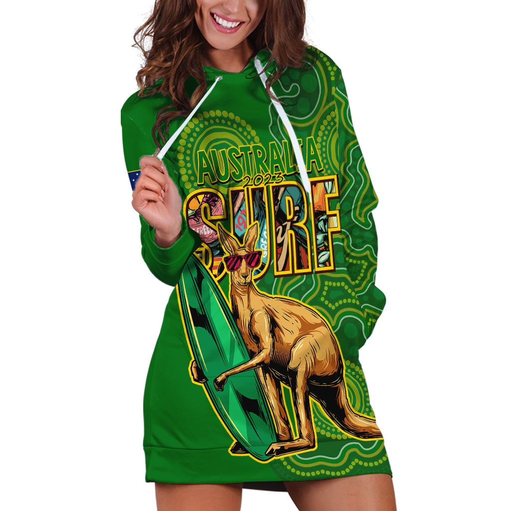 Australia Surf Hoodie Dress 2023 Happy Kangaroo Indigenous Artsy - Vibe Hoodie Shop