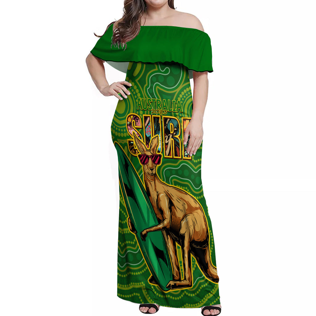 Australia Surf Off Shoulder Maxi Dress 2023 Happy Kangaroo Indigenous Artsy - Vibe Hoodie Shop