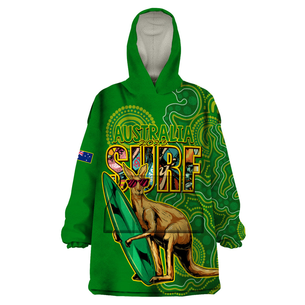 Australia Surf Wearable Blanket Hoodie 2023 Happy Kangaroo Indigenous Artsy - Vibe Hoodie Shop