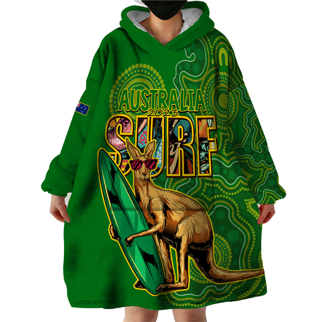 Australia Surf Wearable Blanket Hoodie 2023 Happy Kangaroo Indigenous Artsy - Vibe Hoodie Shop