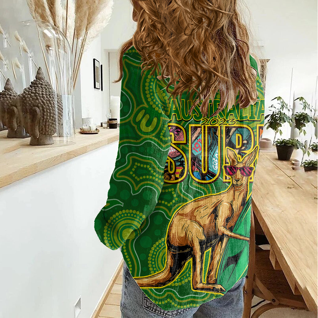 Australia Surf Women Casual Shirt 2023 Happy Kangaroo Indigenous Artsy - Vibe Hoodie Shop