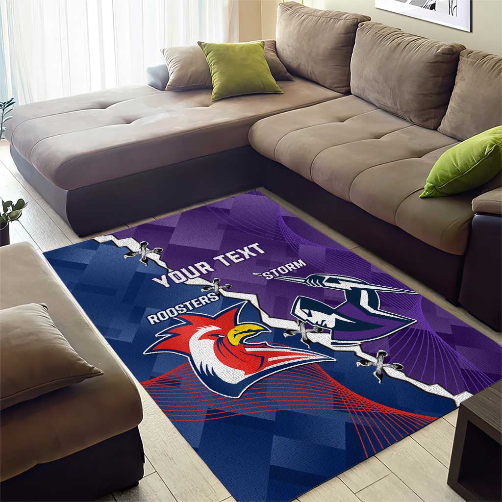 Custom NRL Storm And Roosters Rugby 2024 Area Rug Go Champions Dynamic Version - Vibe Hoodie Shop