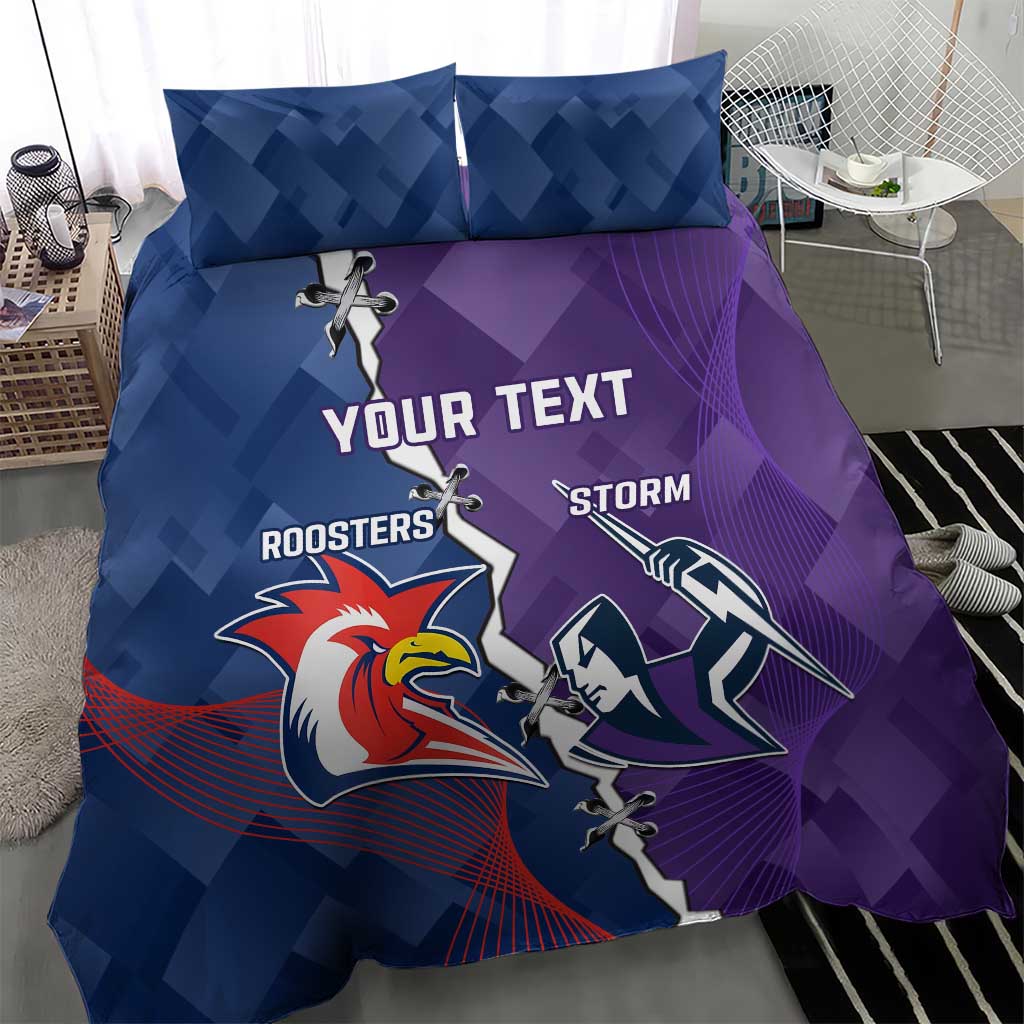 Custom NRL Storm And Roosters Rugby 2024 Bedding Set Go Champions Dynamic Version - Vibe Hoodie Shop
